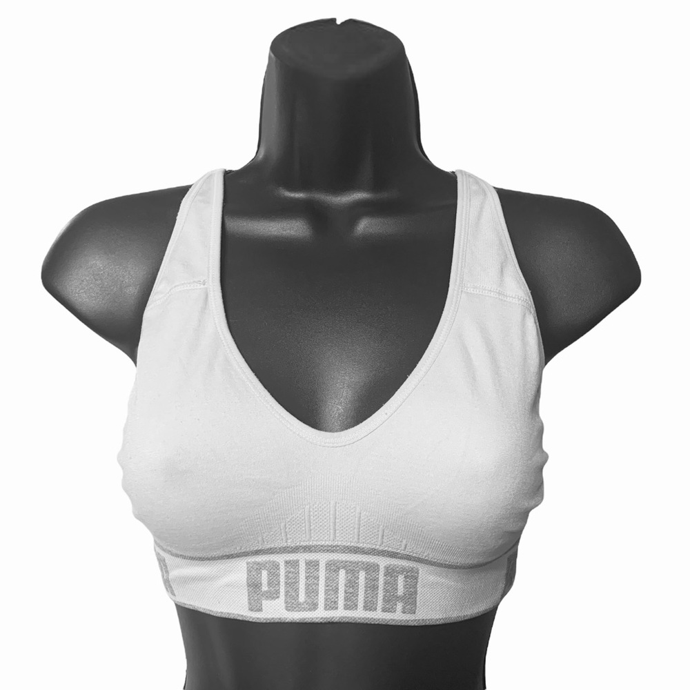 Puma White & Gray Crisscross Seamless Sports Bra Size S